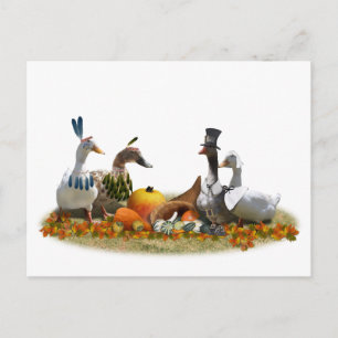 Postal Festiva Patos de Acción de Gracias - Peregrinos e indios