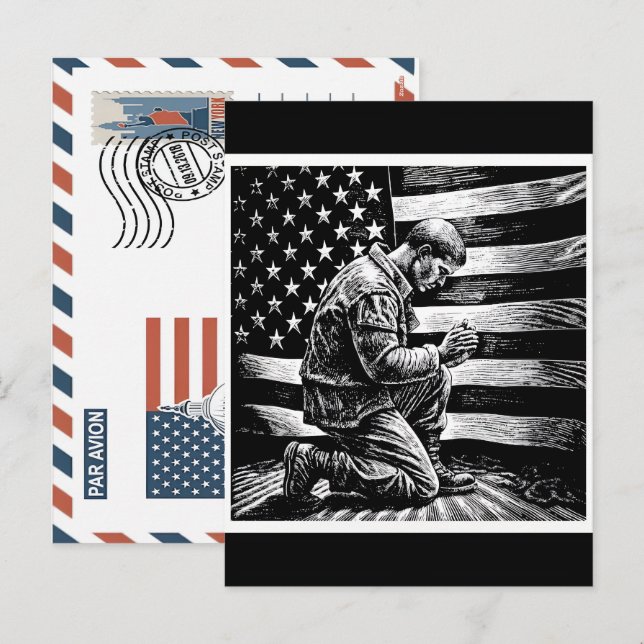 Postal Festiva Patriotic Soldier Holding US Flag Postcard (Anverso / Reverso)