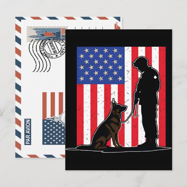Postal Festiva Patriotic Soldier Holding US Flag Postcard (Anverso / Reverso)