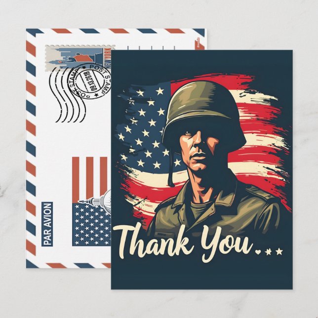 Postal Festiva Patriotic Soldier Holding US Flag Postcard (Anverso / Reverso)