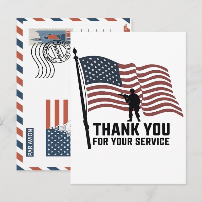 Postal Festiva Patriotic Soldier Holding US Flag Postcard (Anverso / Reverso)