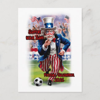 Postal Festiva Patriotic Uncle Sam playing Soccer on a