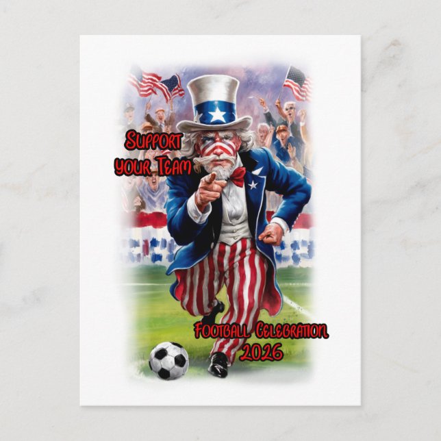 Postal Festiva Patriotic Uncle Sam playing Soccer on a (Anverso)
