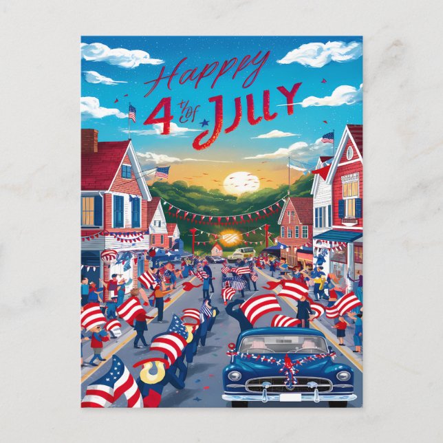 Postal Festiva Patriotismo en movimiento: Banderas estadounidense (Anverso)