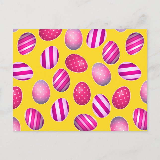 Postal Festiva Patrón amarillo y rosa de los huevos de Pascua (Anverso)