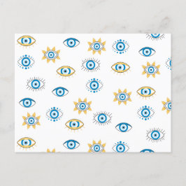 Postal Festiva Patrón azul, oro y blanco de Mati de ojos griegos