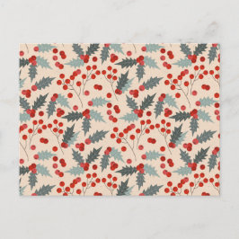 Postal Festiva Patrón botánico de los Navidades de Holly Berry mo
