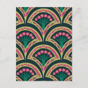 Postal Festiva Patrón de abanico floral rosa y verde