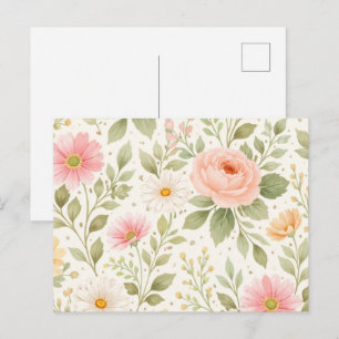 Postal Festiva Patrón de acuarela floral suave