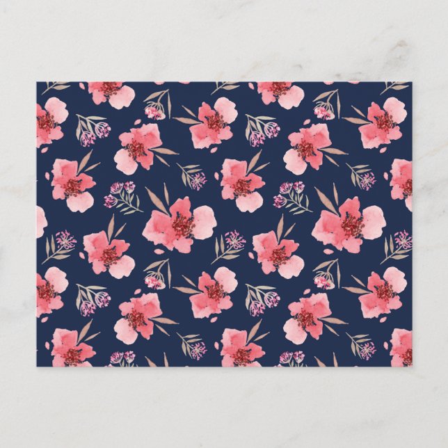 Postal Festiva Patrón de acuarela rosa oscuro (Anverso)