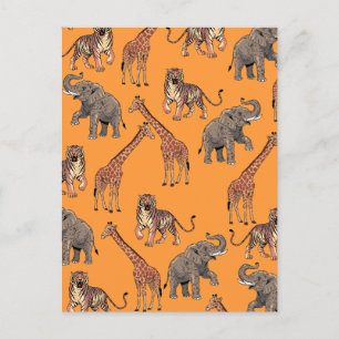 Postal Festiva Patrón de animales africanos