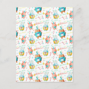 Postal Festiva Patrón de animales de Navidades de vacaciones feli