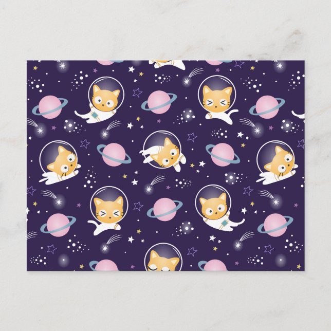 Postal Festiva Patrón de astronautas de gatos gatitos (Anverso)