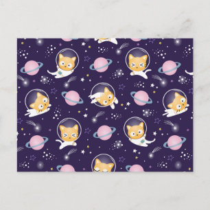 Postal Festiva Patrón de Astronautas Gatitos Adorables