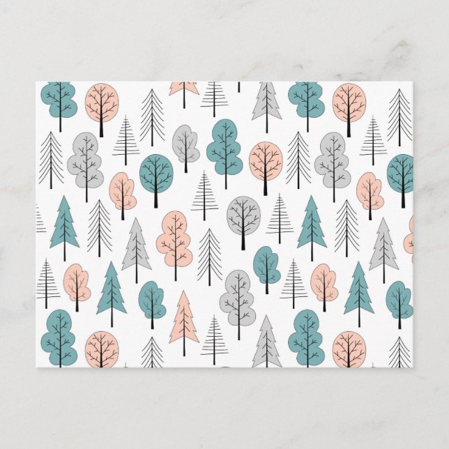 Postal Festiva Patrón de bosque de dibujos animados (Anverso)