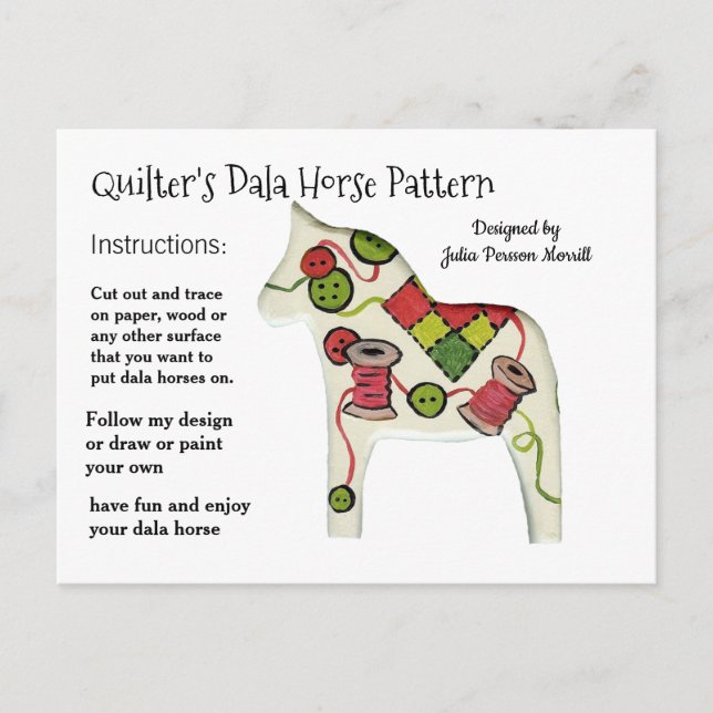 Postal Festiva Patrón de caballos de Dala Quilter para compartir (Anverso)