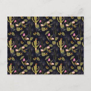 Postal Festiva Patrón de cactus de verano oscuro