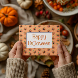 Postal Festiva Patrón de calabazas de Kawaii de Halloween