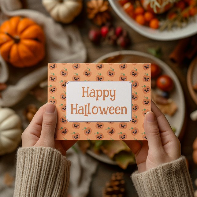 Postal Festiva Patrón de calabazas de Kawaii de Halloween (Subido por el creador)