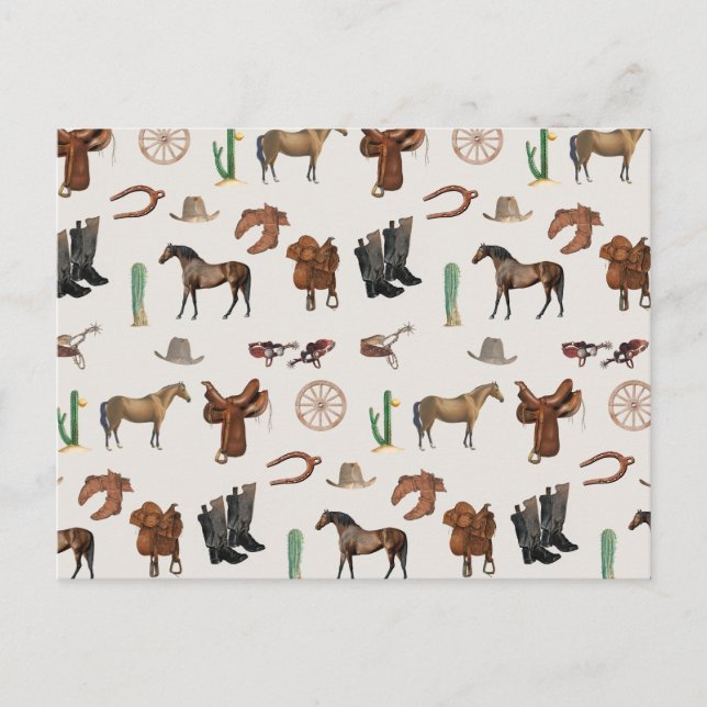 Postal Festiva Patrón de campo de Cowboy Cowgirl Western Rodeo (Anverso)