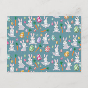 Postal Festiva Patrón de conejo de conejo azul de Pascua