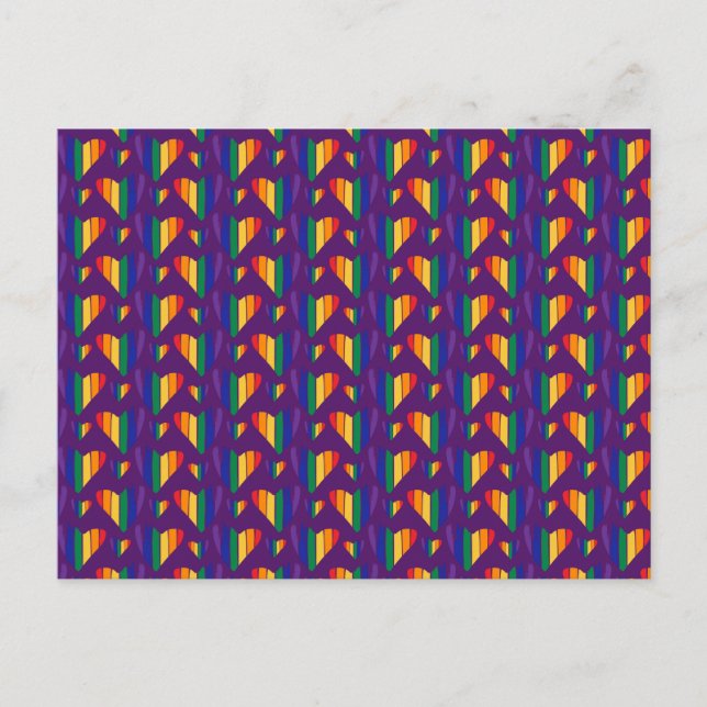 Postal Festiva Patrón de corazones arco iris (Anverso)