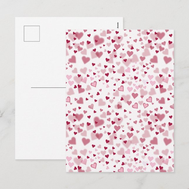 Postal Festiva Patrón de Corazones Encantadores Rosa (Anverso / Reverso)