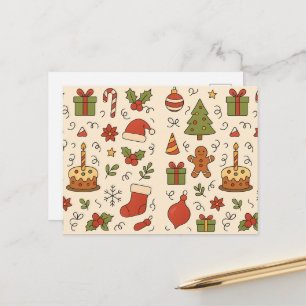 Postal Festiva Patrón de Doodle Navideño Alegre