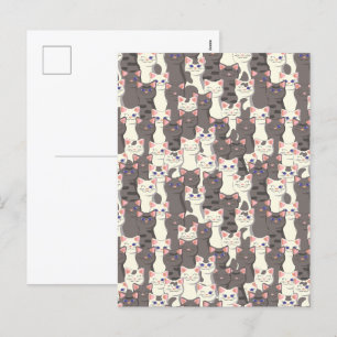 Postal Festiva Patrón de gatos blancos y grises