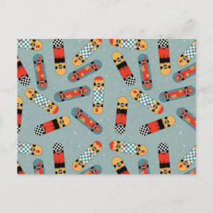 Postal Festiva Patrón de Guay azul para el patinador retro