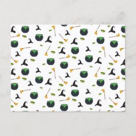 Postal Festiva Patrón de Halloween de Broom Caldron