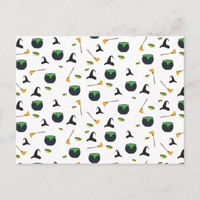 Postal Festiva Patrón de Halloween de Broom Caldron (Anverso)