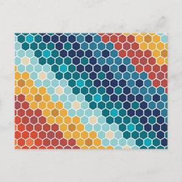 Postal Festiva Patrón de hexágono de mosaico retro-floral colorid