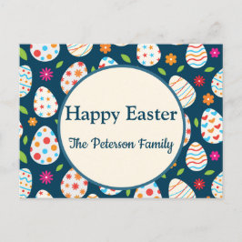 Postal Festiva Patrón de huevo de Pascua colorido con flores Pasc