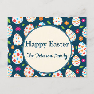 Postal Festiva Patrón de huevo de Pascua colorido con flores Pasc