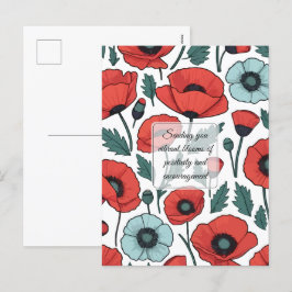 Postal Festiva Patrón de Ilustracion de las flores de adormidera 