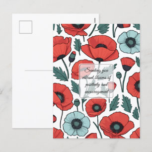 Postal Festiva Patrón de Ilustracion de las flores de adormidera 