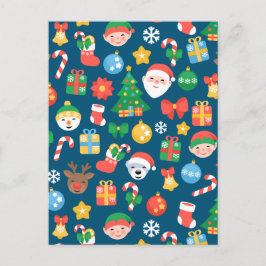 Postal Festiva Patrón de Navidades alegres en azul