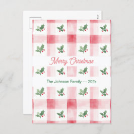 Postal Festiva Patrón de Navidades Retro Verde Rojo Rosa