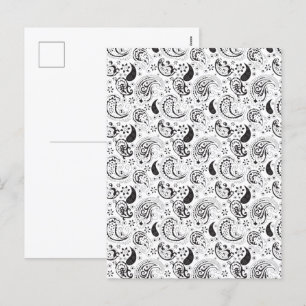Postal Festiva Patrón de paisley blanco y negro - Arte textil ele