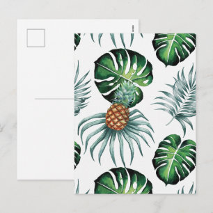 Postal Festiva Patrón de palma de jungla de acuarela tropical de 