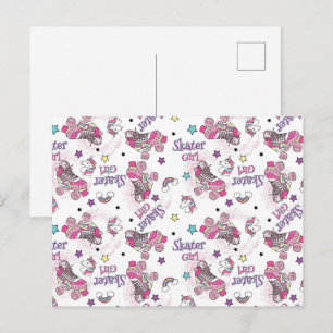 Postal Festiva Patrón de patines de Unicornio niña skater lindo
