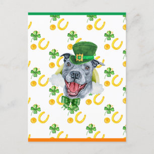 Postal Festiva Patrón de trébol de Pitbull Día de San Patricio