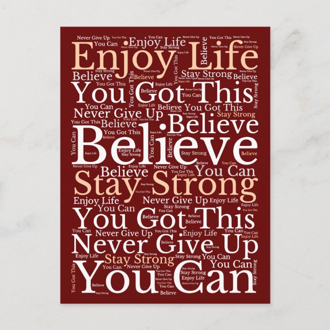 Postal Festiva Patrón de WordArt motivacional Borgoña blanca (Anverso)