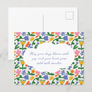 Postal Festiva Patrón floral de primavera divertida