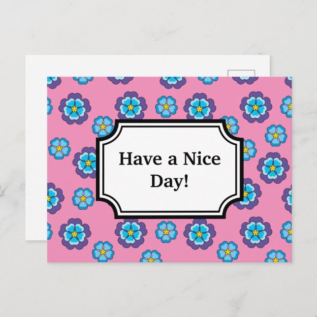 Postal Festiva Patrón floral rosa violeta azul | Personalizar (Anverso / Reverso)