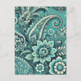Postal Festiva Patrón floral turquesa paisley