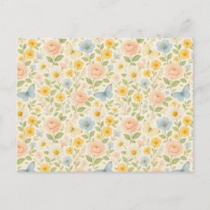 Postal Festiva Patrón floral vintage colorido con mariposas