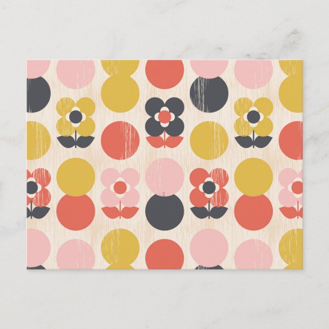 Postal Festiva Patrón moderno de flores de mediados del siglo XX (Anverso)