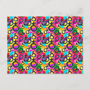 Postal Festiva Patrón neón de género del orgullo gay